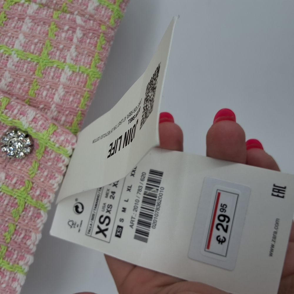 Zara Pink and Green Tweed Vest XS - Picture 3 of 4